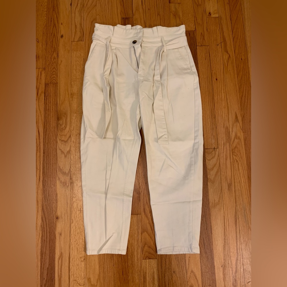 Who What Wear Cream Paperbag Pants